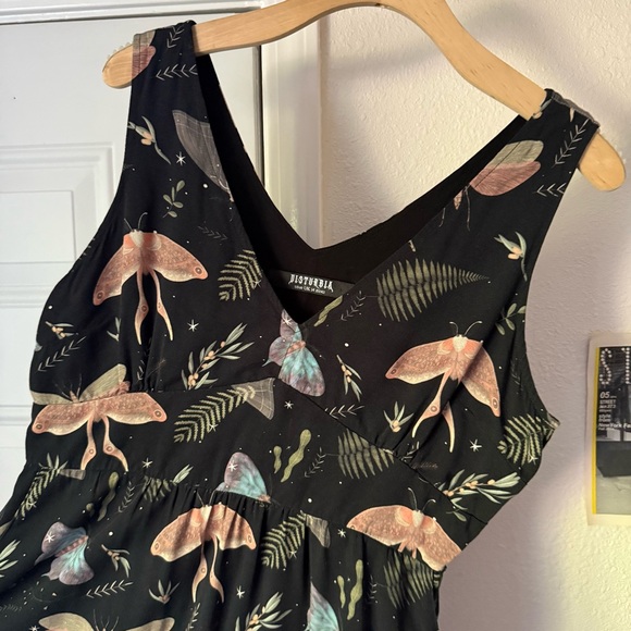 DISTURBIA black bug moth butterfly v neck back sleeveless mini dress - Picture 3 of 7